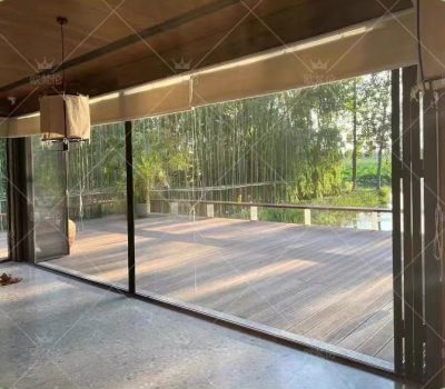 PET 20 mesh seamlessly installed in a modern retractable roller door system, appearing nearly invisible.